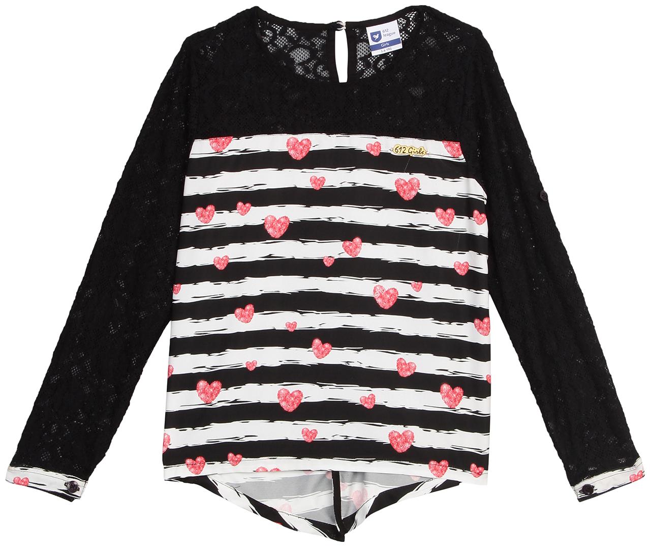 

612 League Girl Cotton Printed Top - Black