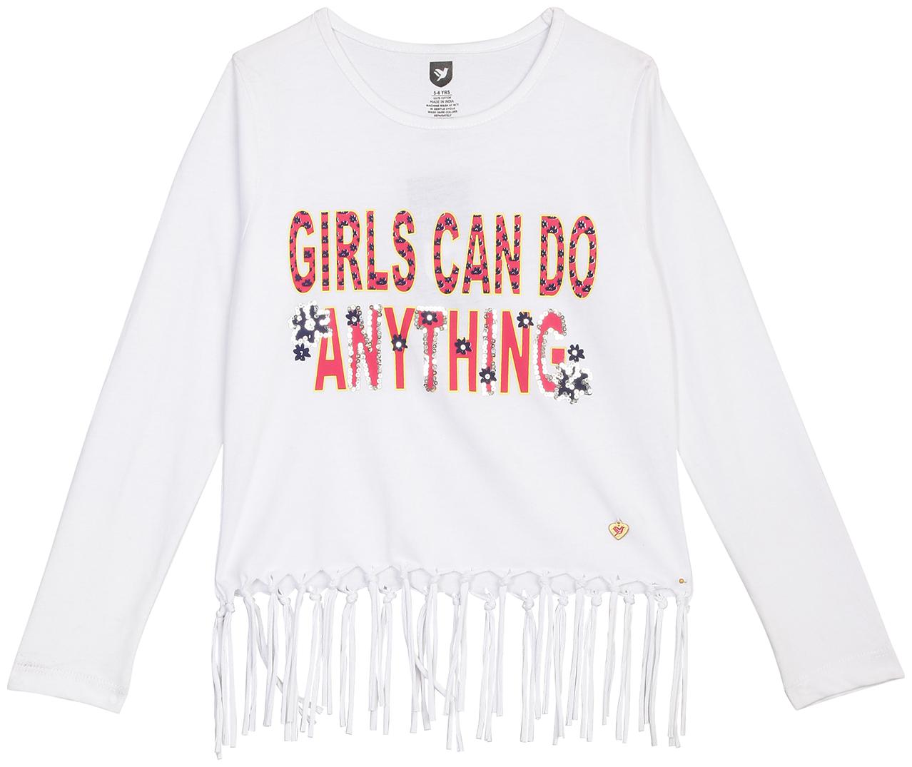

612 League Girl Cotton Printed Top - White