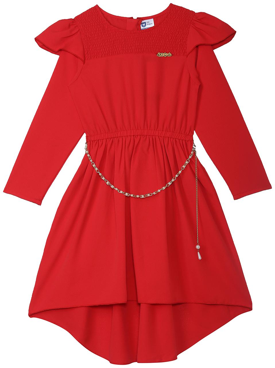 

612 League Red Cotton Full Sleeves Knee Length Princess Frock ( Pack of 1 )