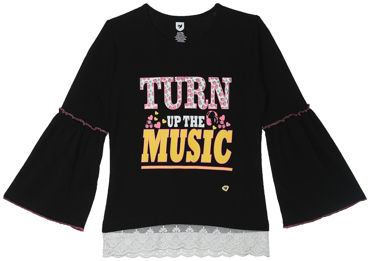 

612 League Girl Cotton Printed Top - Black