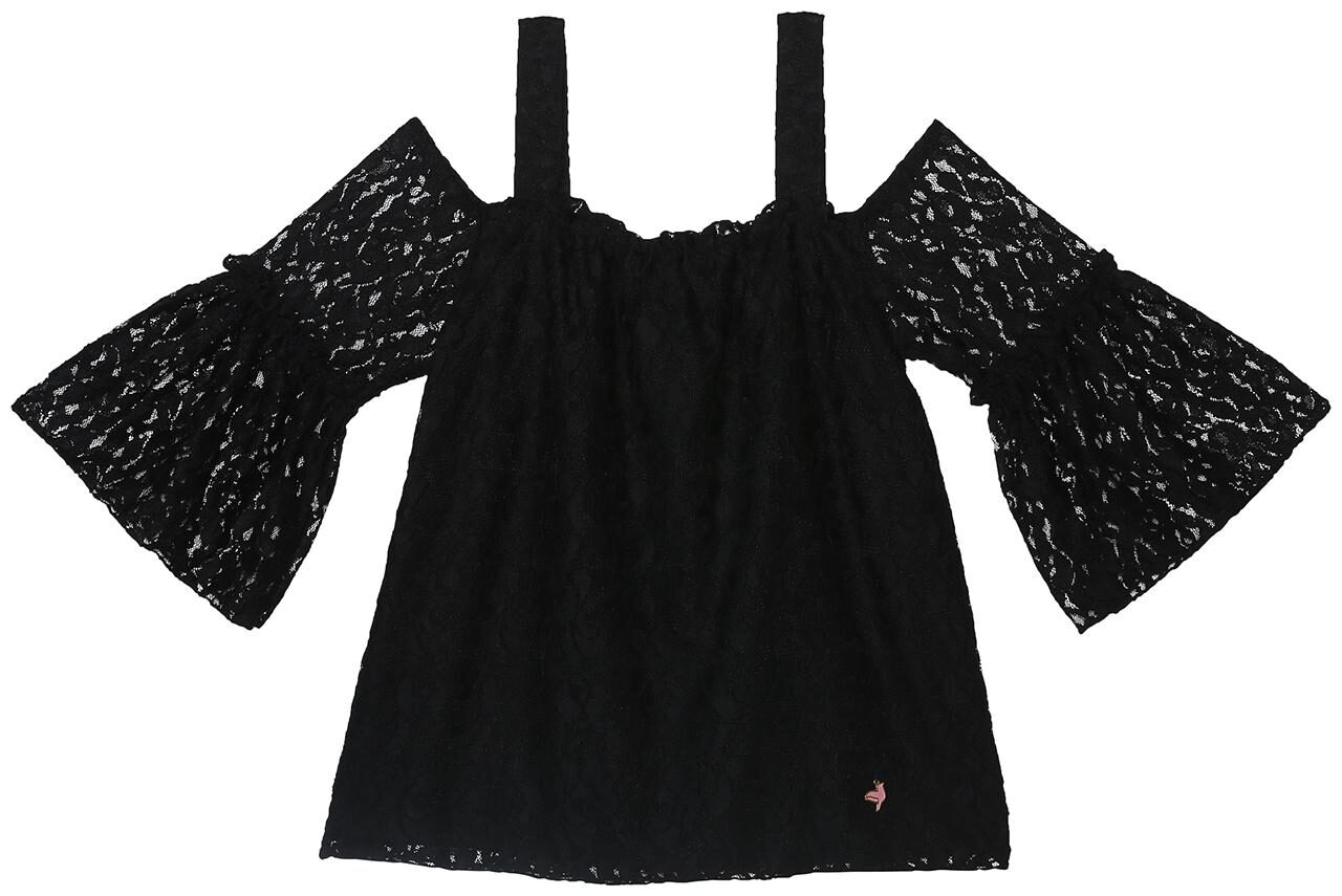 

612 League Girl Cotton Printed Top - Black