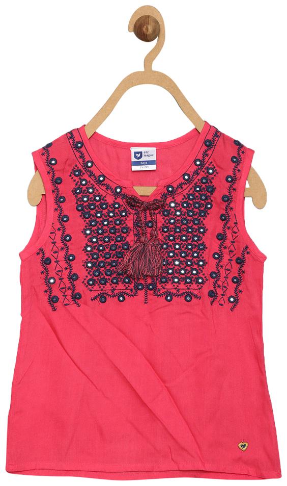 

612 League Girl Cotton Printed Top - Pink