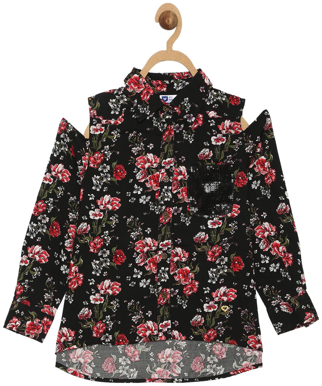 

612 League Girl Cotton Printed Top - Black