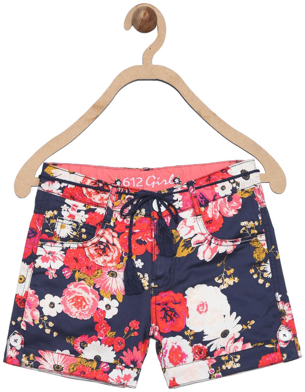 

612 League Girl Cotton Solid Regular shorts - Blue