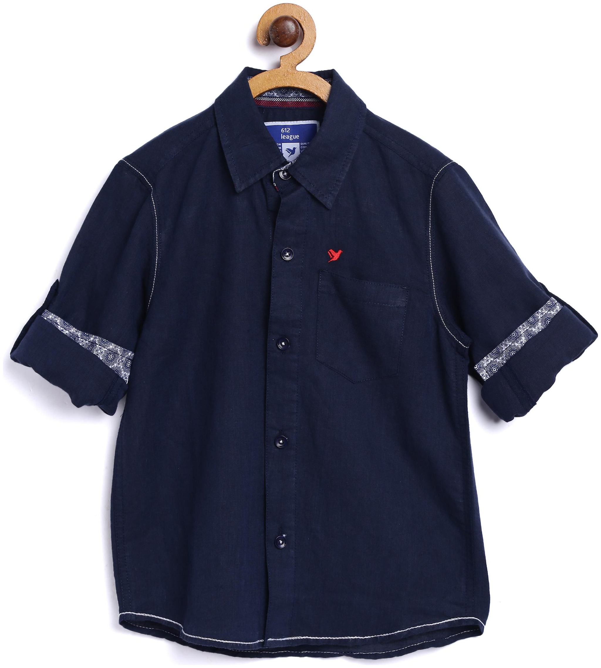 

612 League Boy Linen Printed Shirt Blue