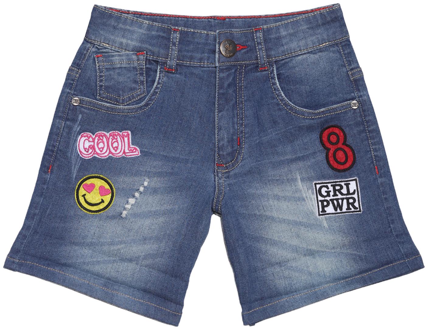 

612 League Girl Cotton Solid Regular shorts - Blue