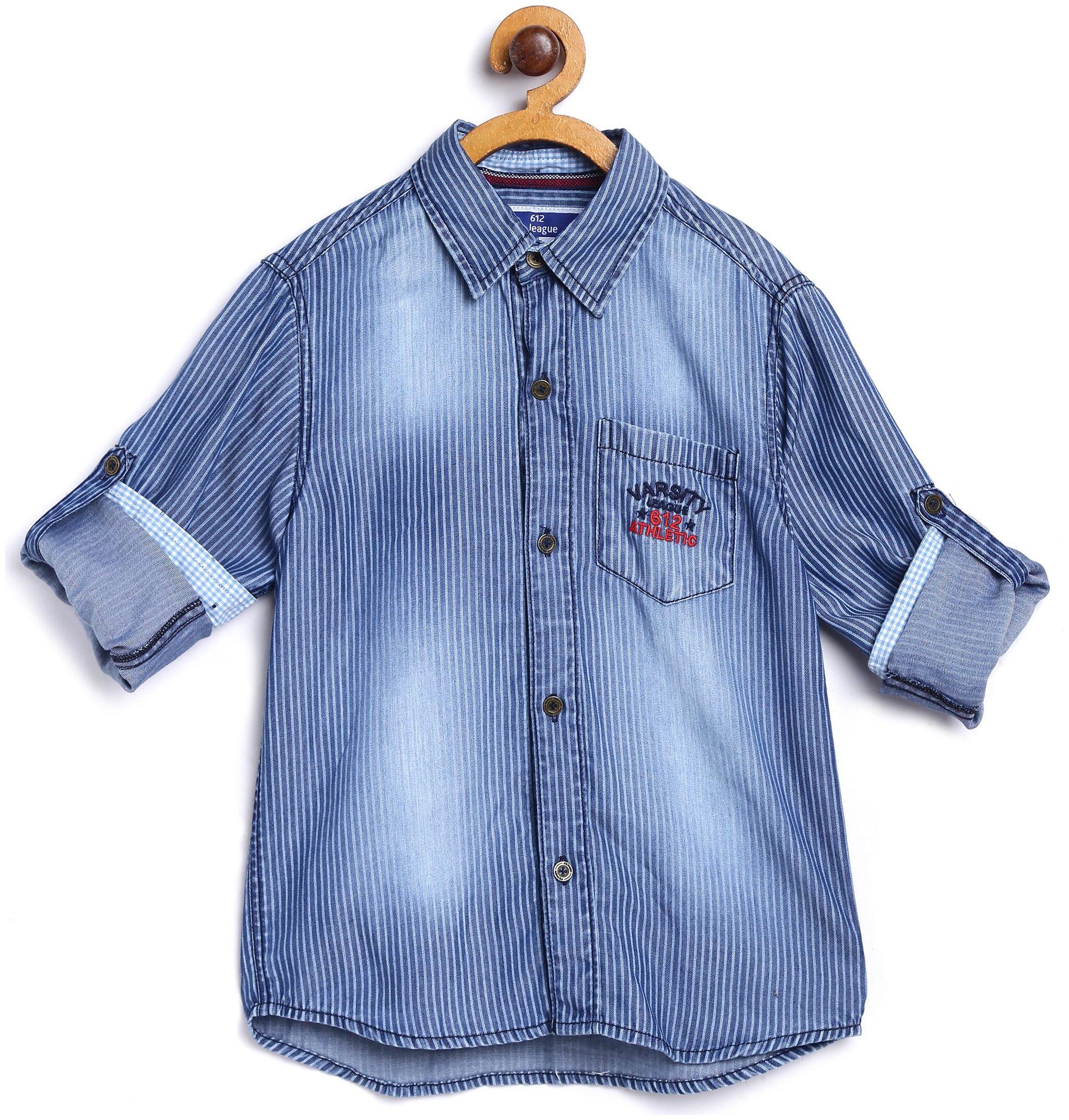 

612 League Boy Cotton Striped Shirt Blue