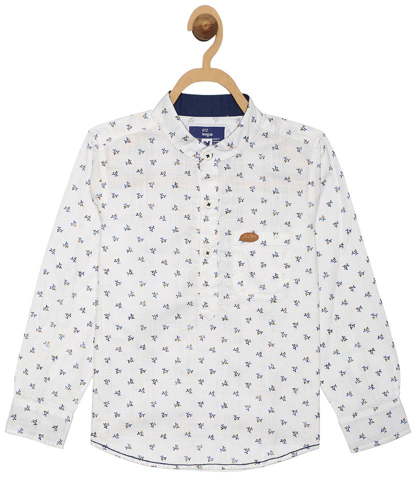 

612 League Boy Cotton Printed Shirt White