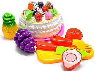 8 pcs Cake Cutting Set + Play Fruit Set - Birthday Party Food Set - Velcro Cutting Food Pretend Play for Kids