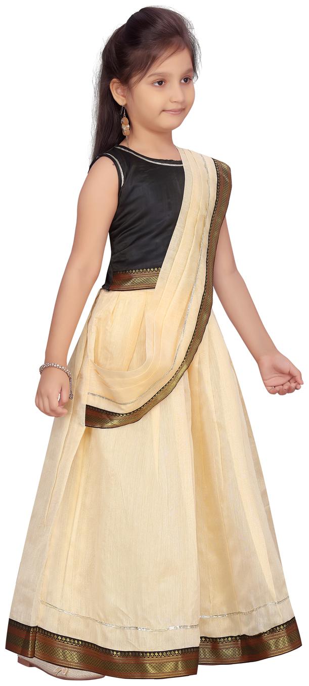 

Aarika Girl s Silk Self design Sleeveless Lehenga choli - Blue