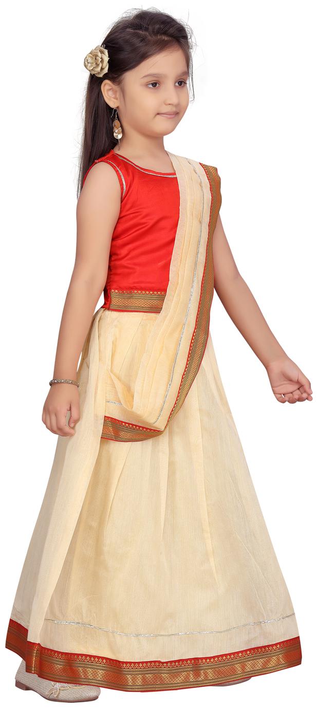

Aarika Girl s Silk Self design Sleeveless Lehenga choli - Red