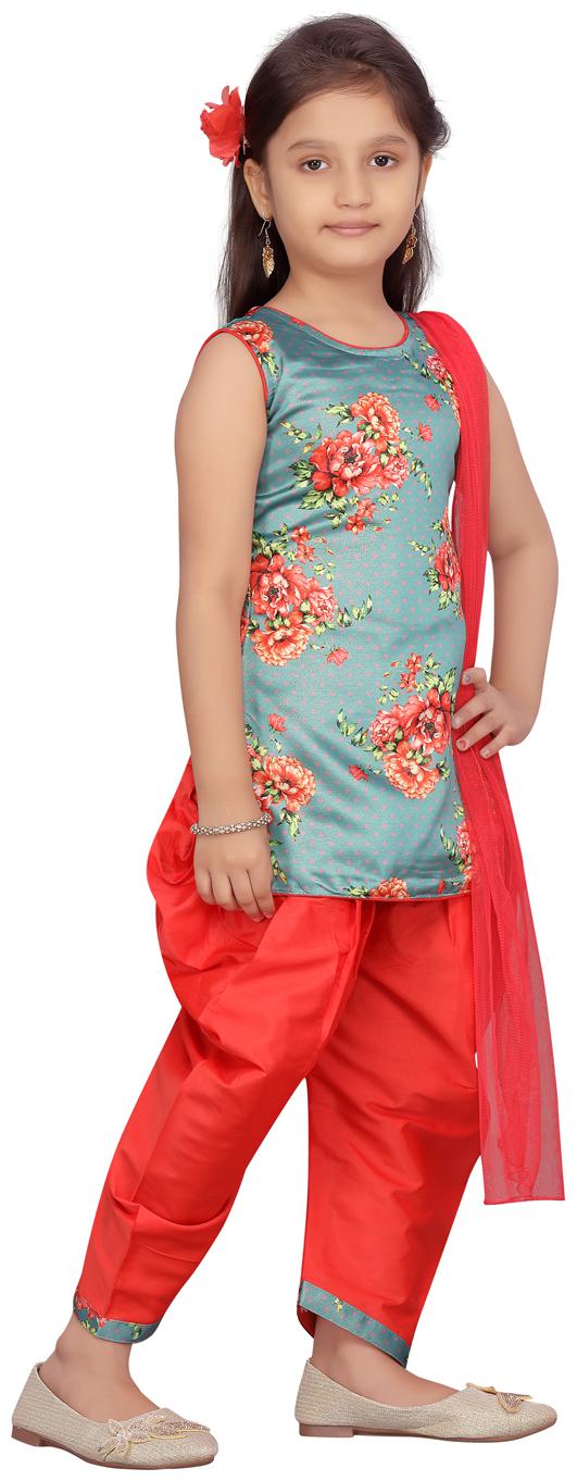 

Aarika Girl s Silk Floral Sleeveless Kurti salwar set - Green