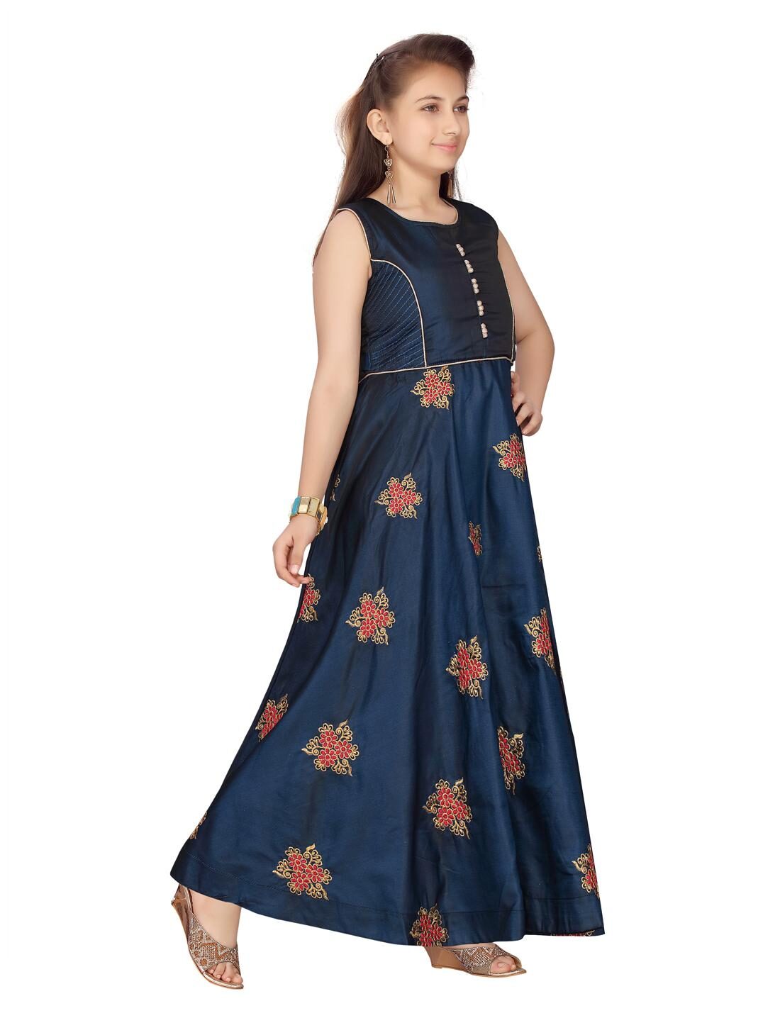 

Aarika Girl s Art silk Self design Sleeveless Gown - Green