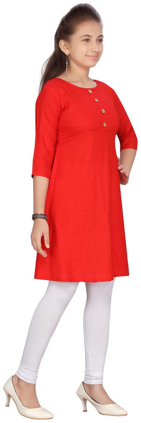 

Aarika Girl s Cotton Solid 3 4th sleeves Kurta kurti - Red