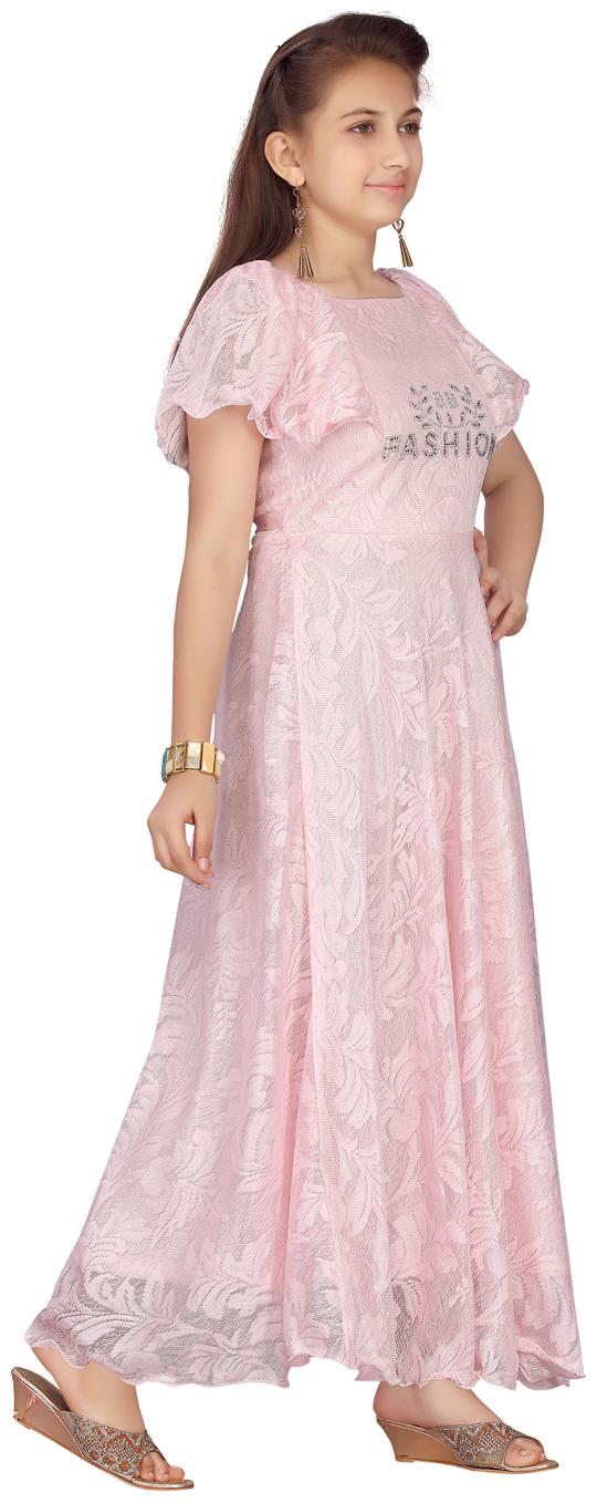 

Aarika Girl s Net Floral Short sleeves Gown - Pink