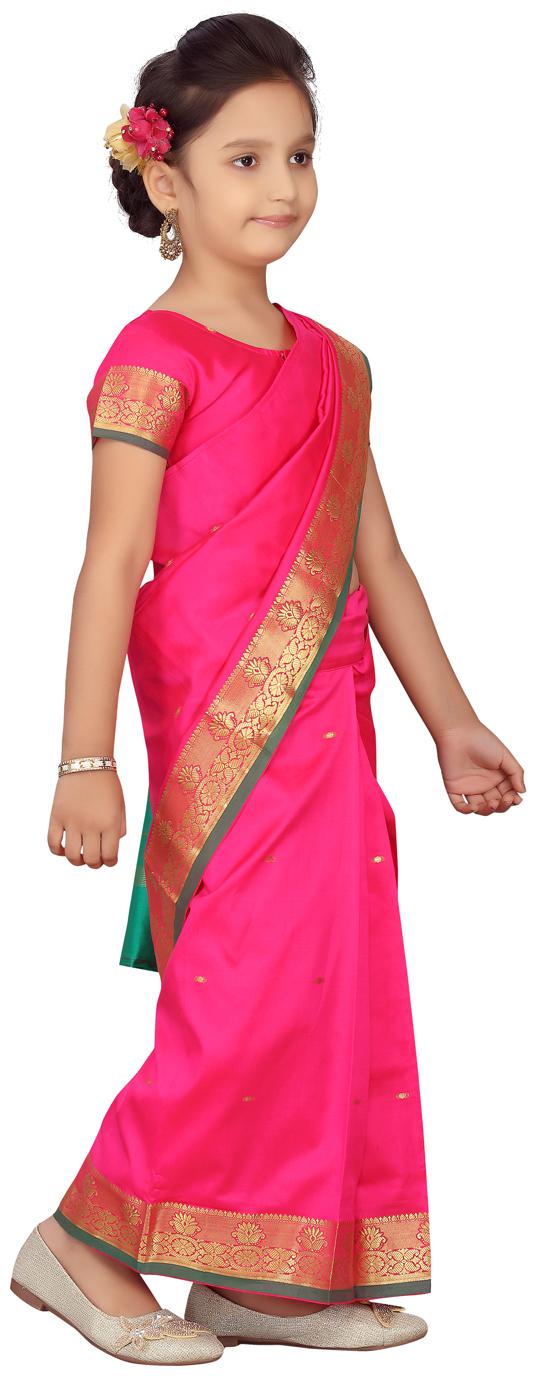 

Aarika Girl s Silk Solid Short sleeves Saree - Pink