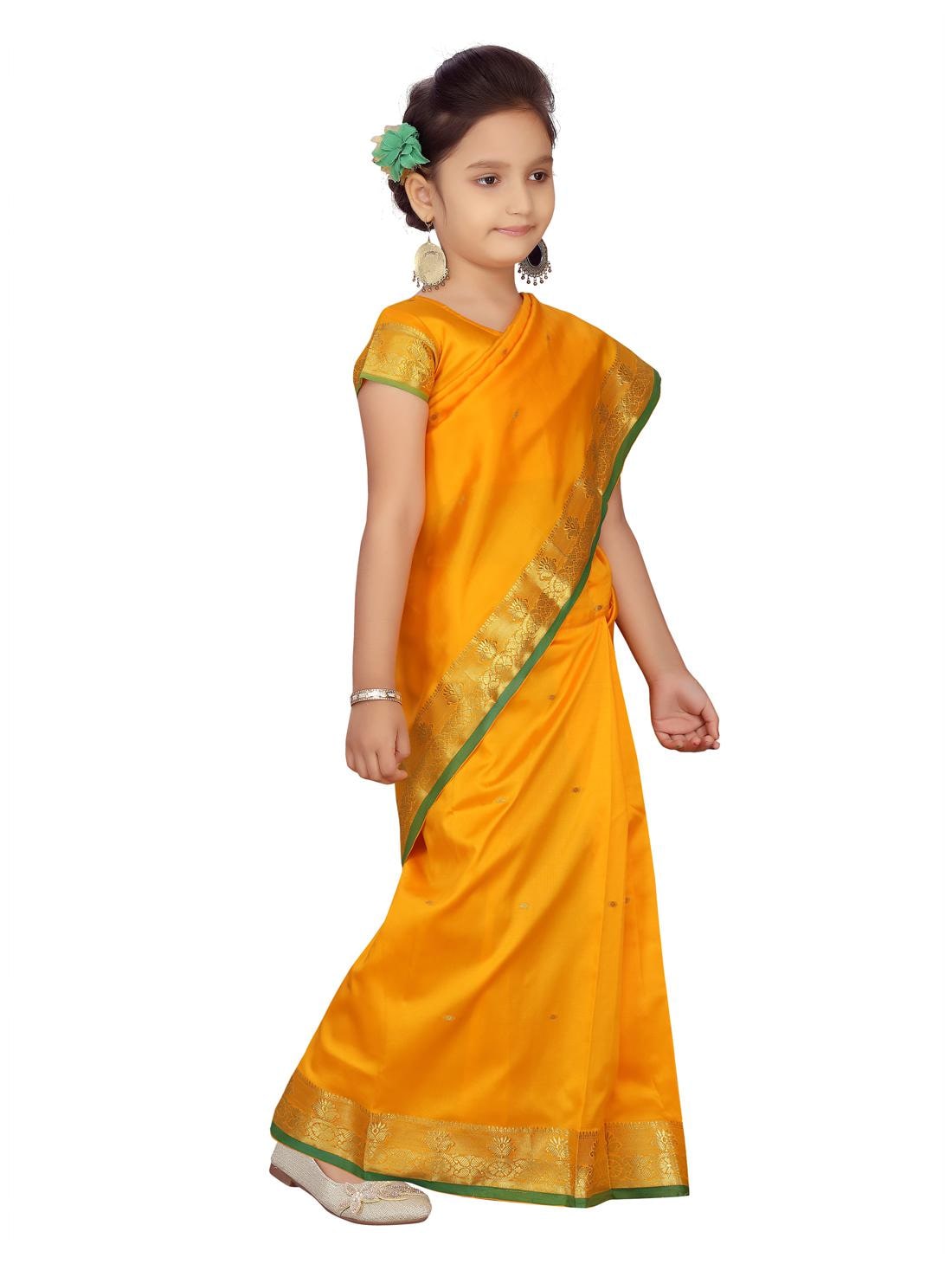 

Aarika Girl s Silk Solid Short sleeves Saree - Yellow
