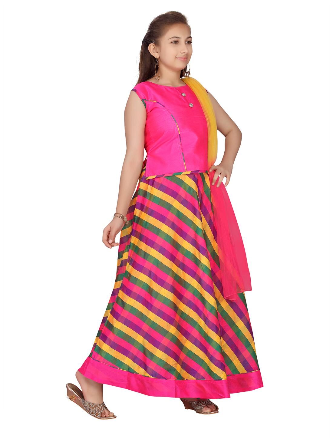

Aarika Girl s Cotton blend Self design Sleeveless Lehenga choli - Pink