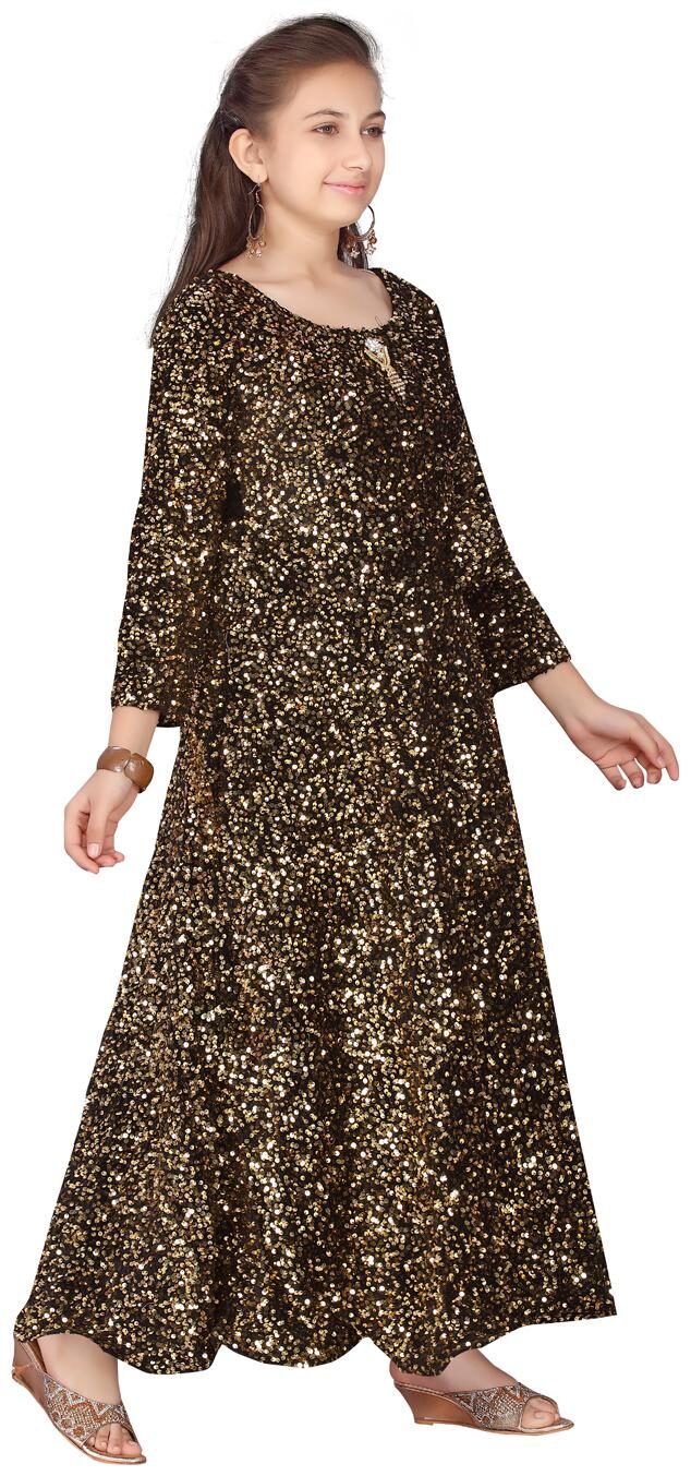 

Aarika Girl s Velvet Embellished 3 4th sleeves Gown - Pink