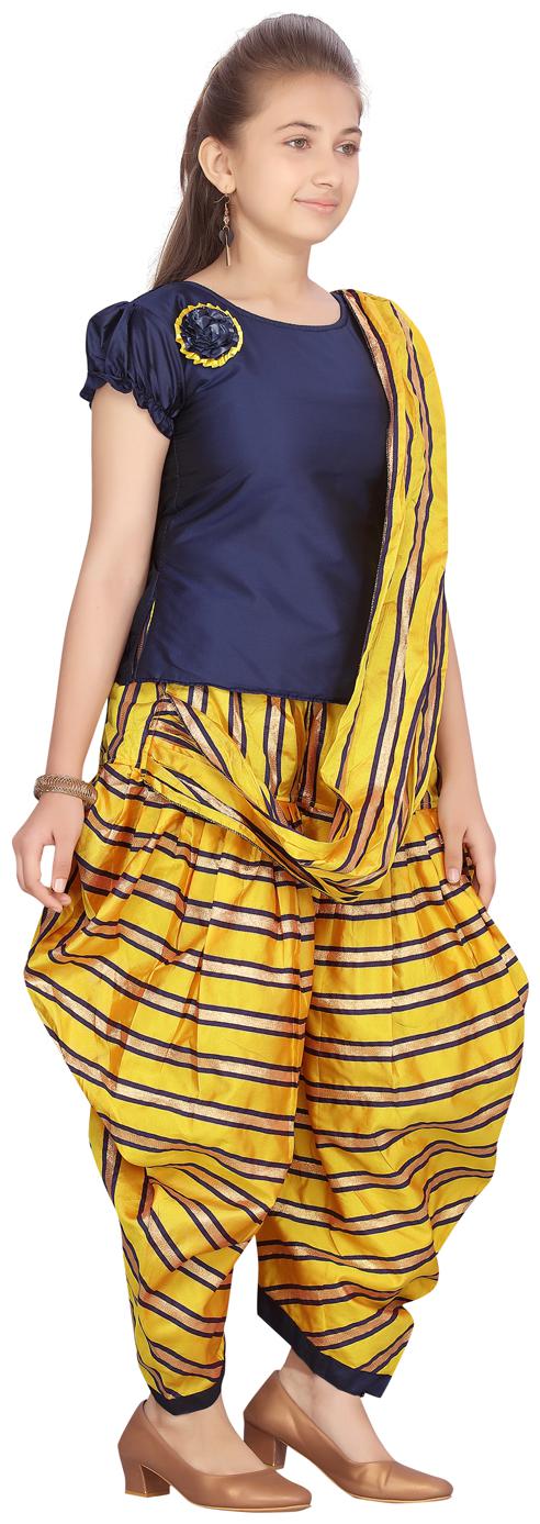 

Aarika Girl s Silk Solid Short sleeves Kurti salwar set - Blue