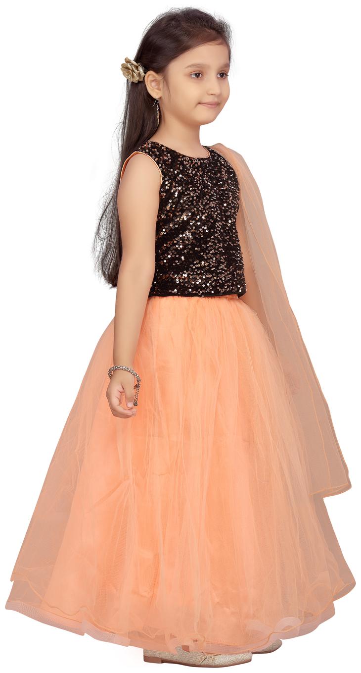 

Aarika Girl s Velvet Embellished Sleeveless Lehenga choli - Black Orange