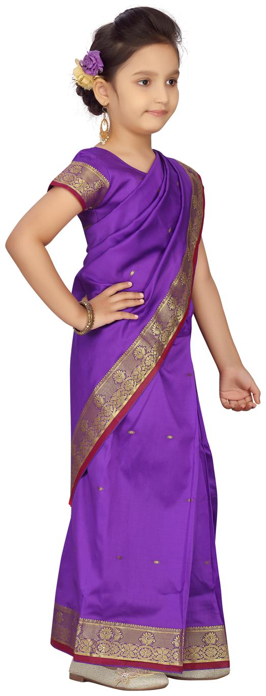 

Aarika Girl s Silk Solid Short sleeves Saree - Purple
