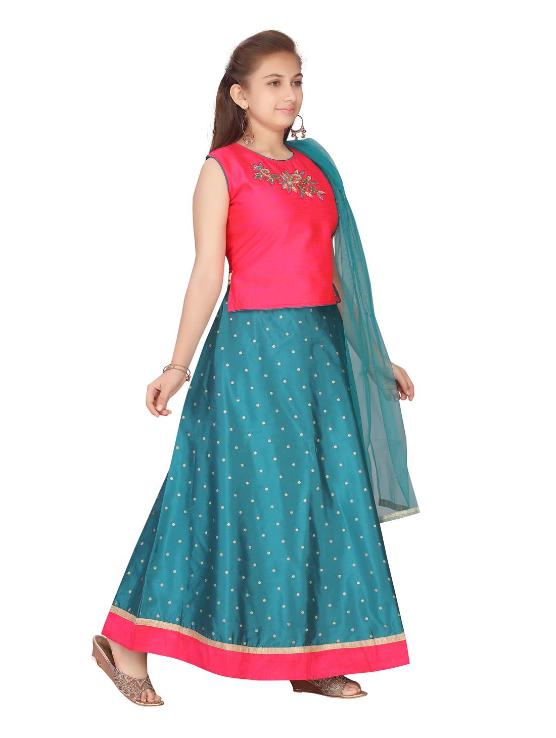 

Aarika Girl s Art silk Self design Sleeveless Lehenga choli - Pink