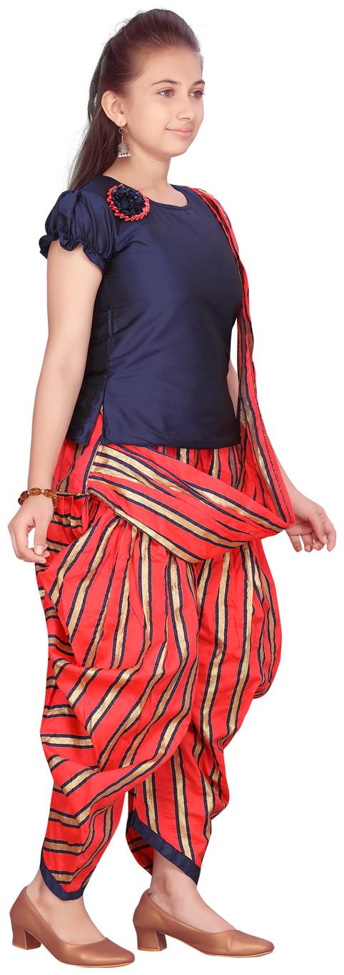 

Aarika Girl s Silk Solid Short sleeves Kurti salwar set - Blue