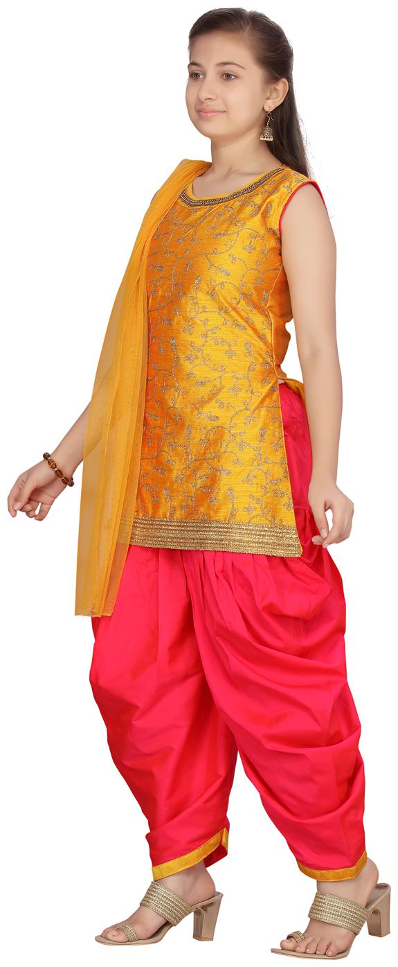 

Aarika Girl s Silk Self design Sleeveless Kurti salwar set - Yellow