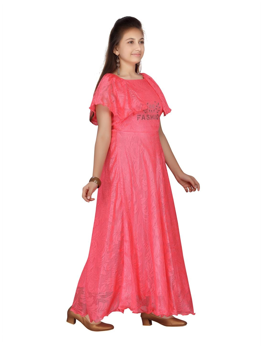 

Aarika Girl s Net Floral Short sleeves Gown - Red