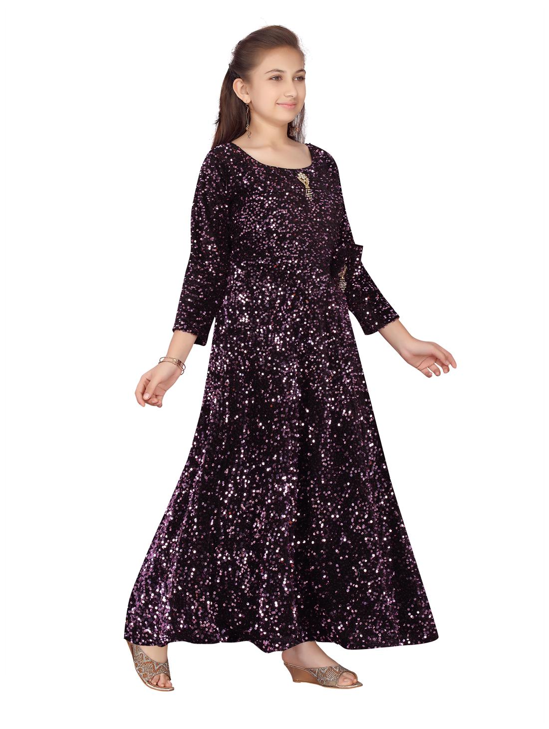 

Aarika Girl s Velvet Embellished 3 4th sleeves Gown - Pink