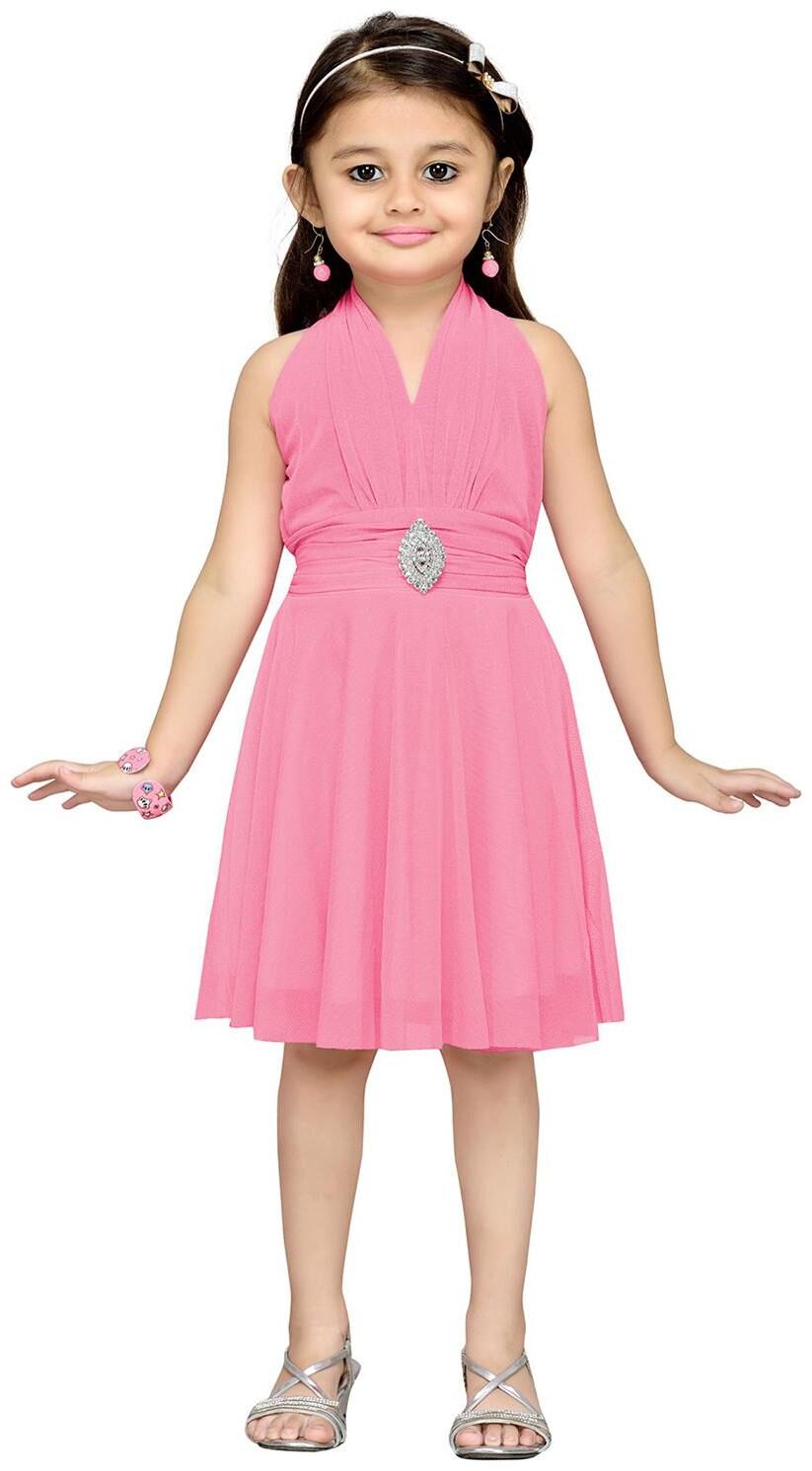 

Aarika Baby girl Net Solid Princess frock - Pink