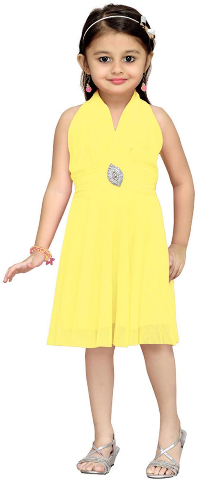 

Aarika Baby girl Net Solid Princess frock - Yellow