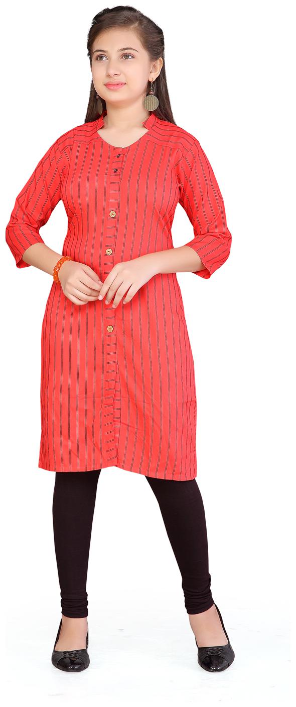 

Aarika Girl s Cotton Self design 3 4th sleeves Kurti salwar set - Pink