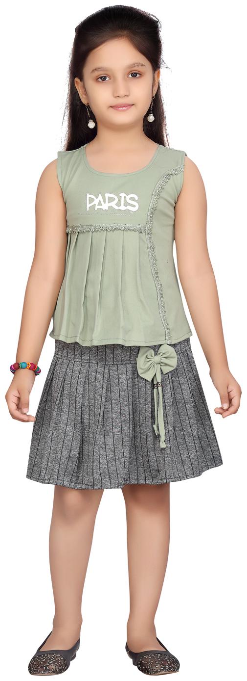 

Aarika Girl Blended Top Bottom Set - Green Grey