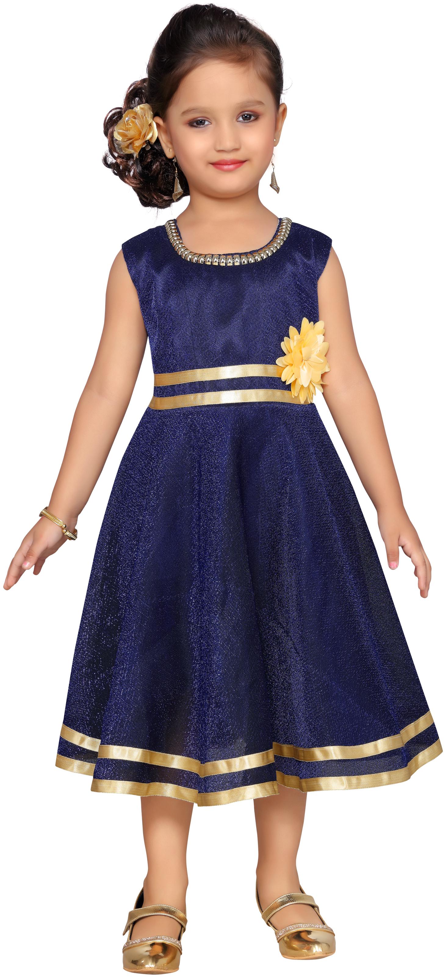 

Aarika Blue Net Sleeveless Knee Length Princess Frock ( Pack of 1 )