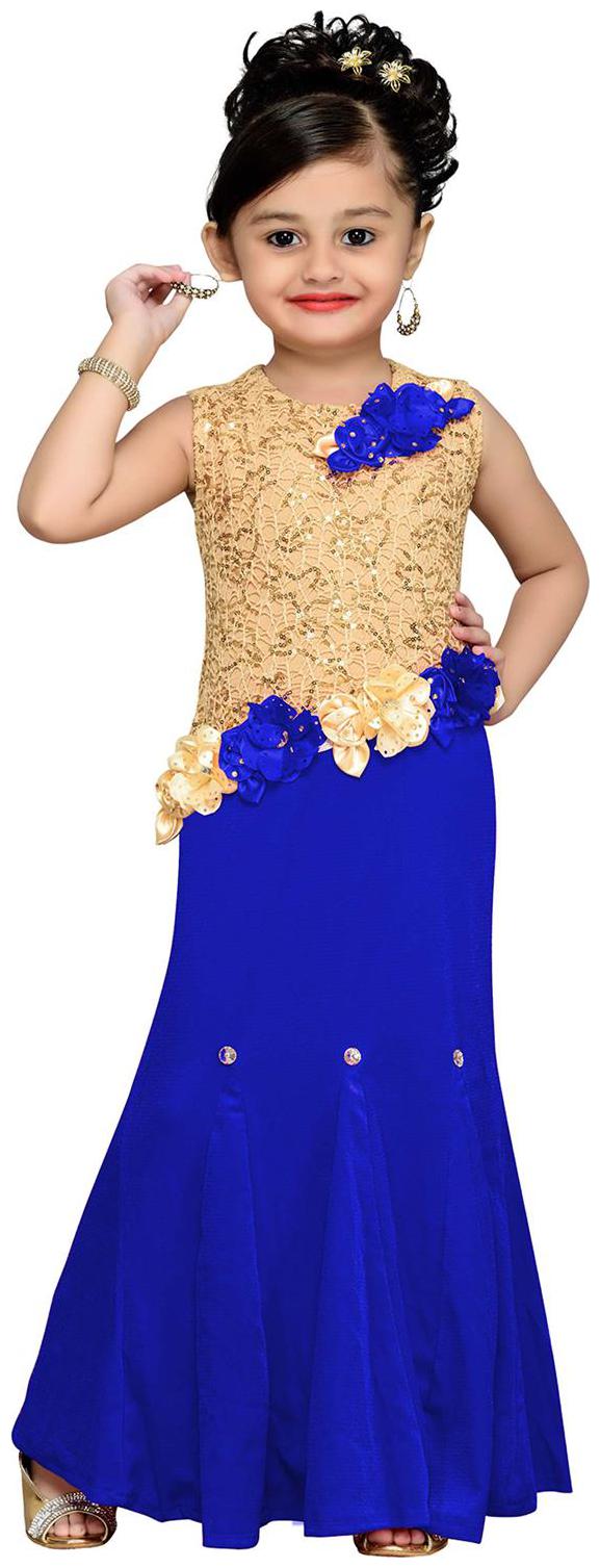

Aarika Girl s Velvet Embellished Sleeveless Gown - Blue