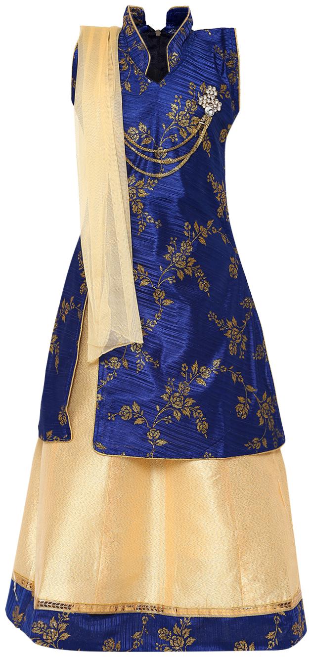 

Aarika Girl s Art silk Self design Sleeveless Lehenga choli - Blue Beige