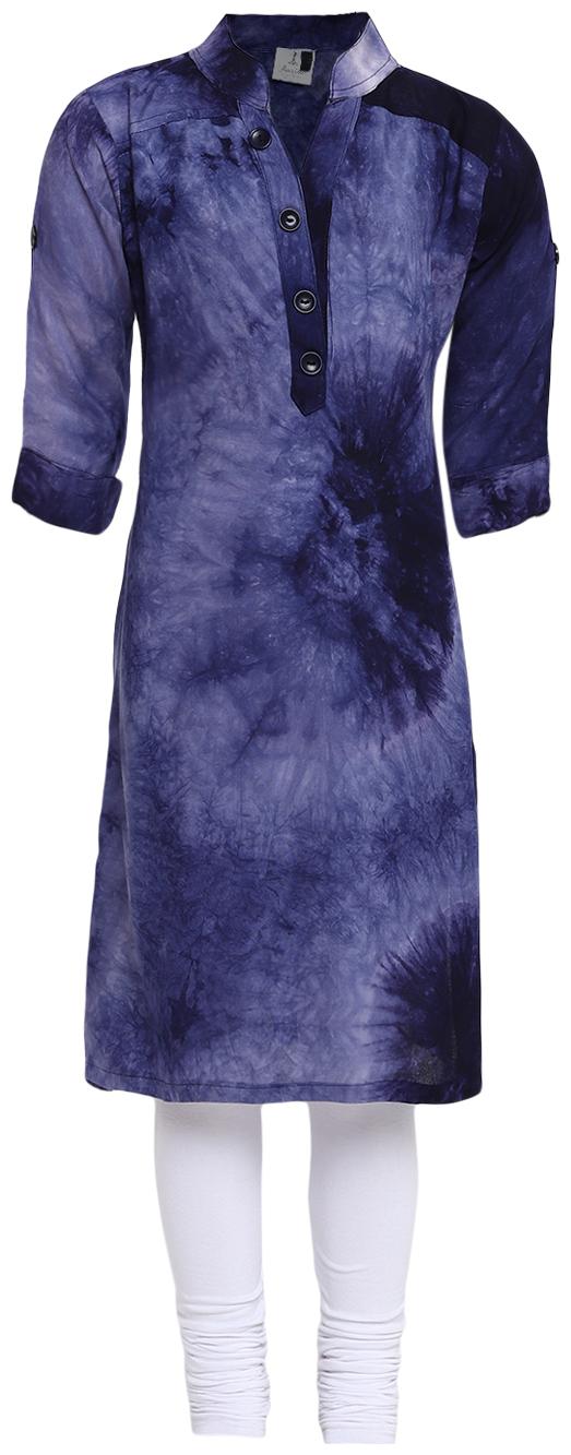

Aarika Girl s Cotton Self design 3 4th sleeves Kurti salwar set - Blue