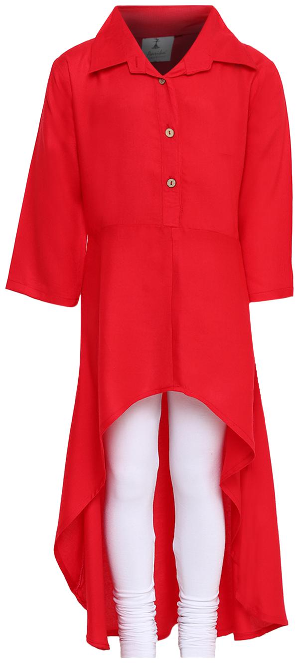 

Aarika Girl s Cotton Self design Full sleeves Kurti salwar set - Red