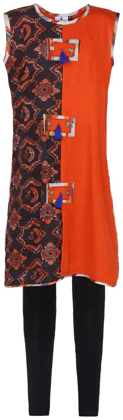 

Aarika Girl s Cotton Printed Sleeveless Kurti salwar set - Multi