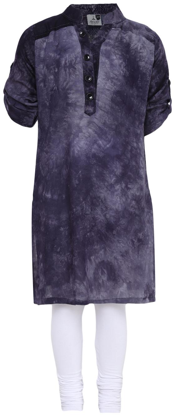 

Aarika Girl s Cotton Self design 3 4th sleeves Kurti salwar set - Grey