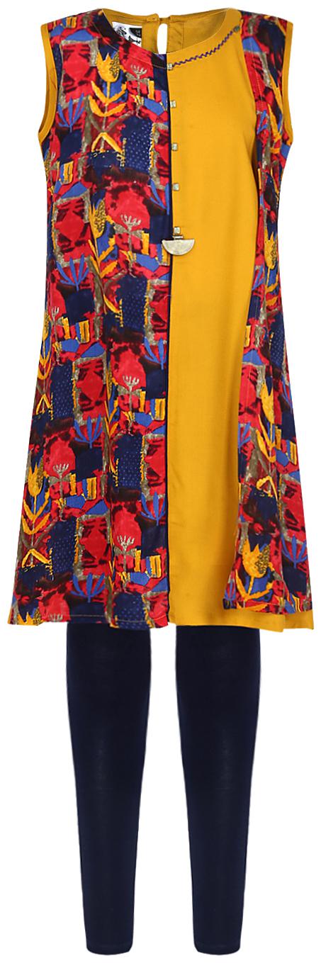 

Aarika Girl s Cotton Printed Sleeveless Kurti salwar set - Multi