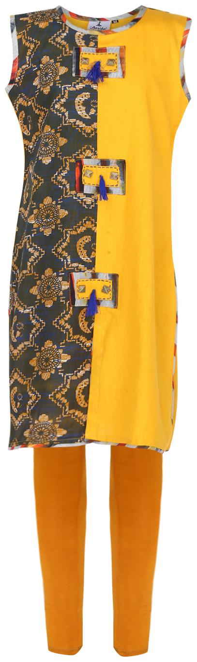

Aarika Girl s Cotton Printed Sleeveless Kurti salwar set - Multi