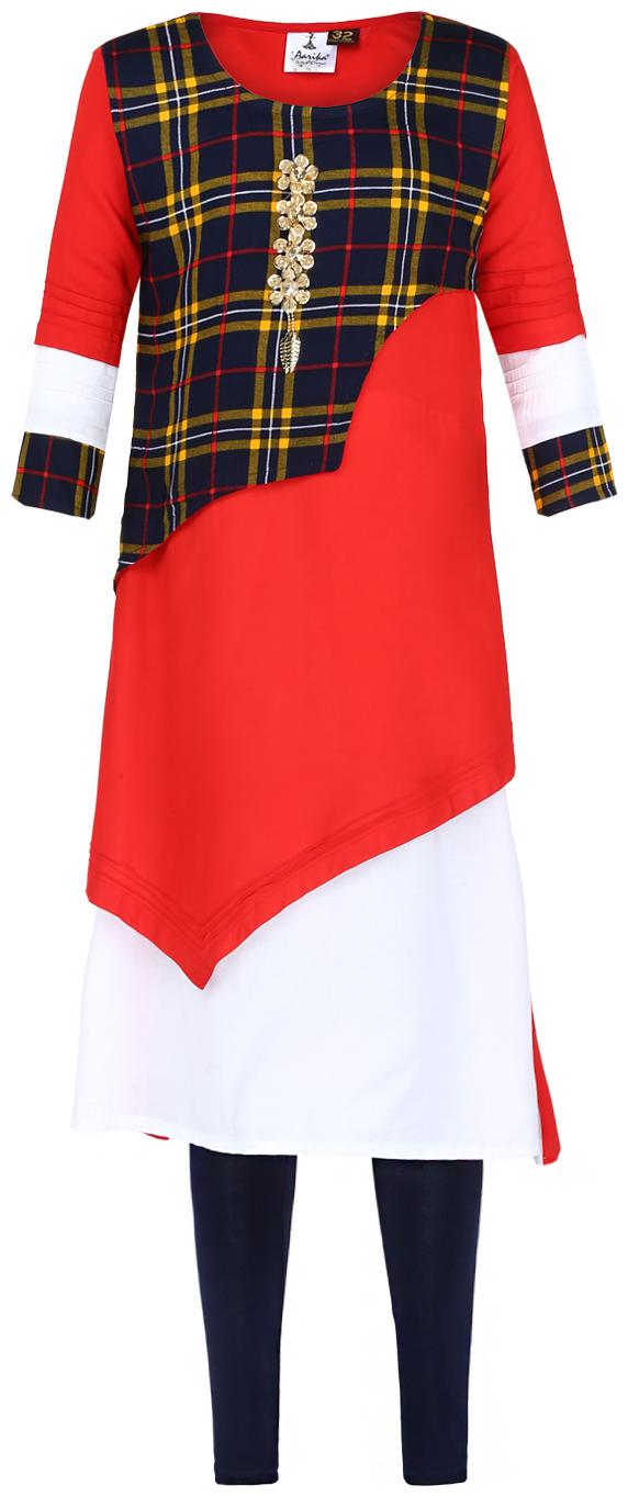 

Aarika Girl s Cotton Printed 3 4th sleeves Kurti salwar set - Multi