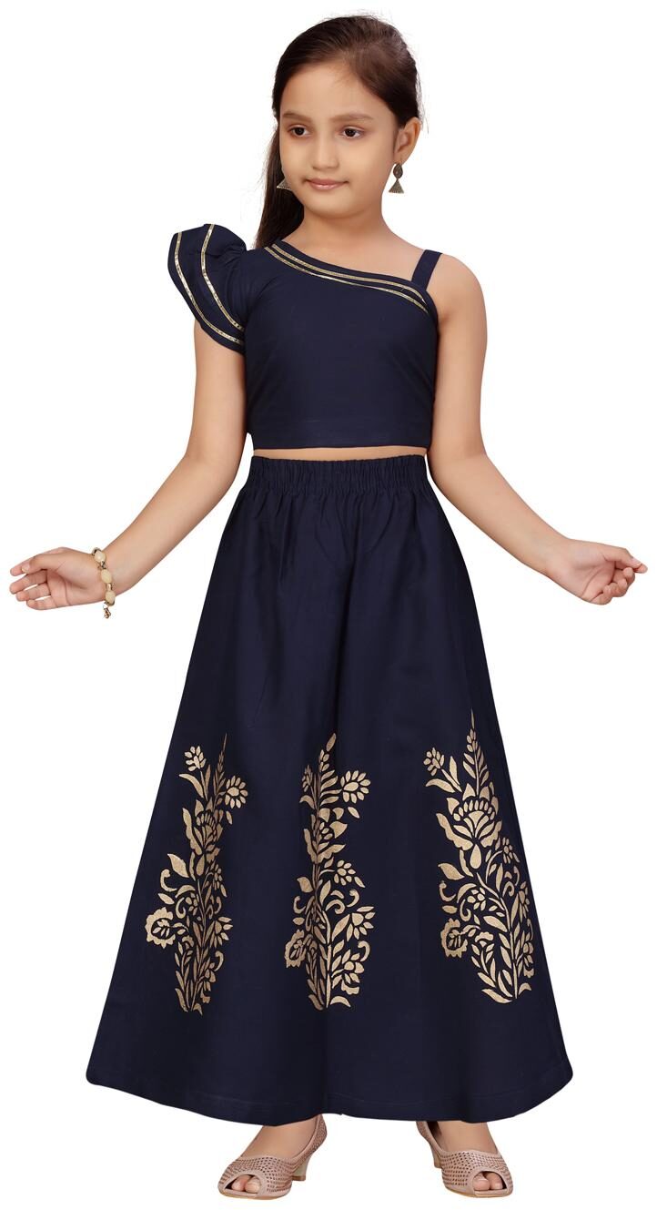 

Aarika Girl s Cotton Printed Sleeveless Lehenga choli - Blue