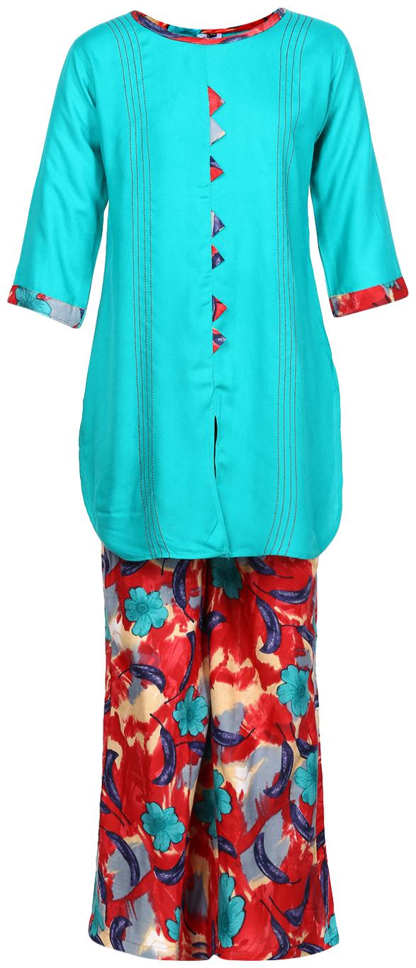 

Aarika Girl s Cotton Printed 3 4th sleeves Kurti salwar set - Multi