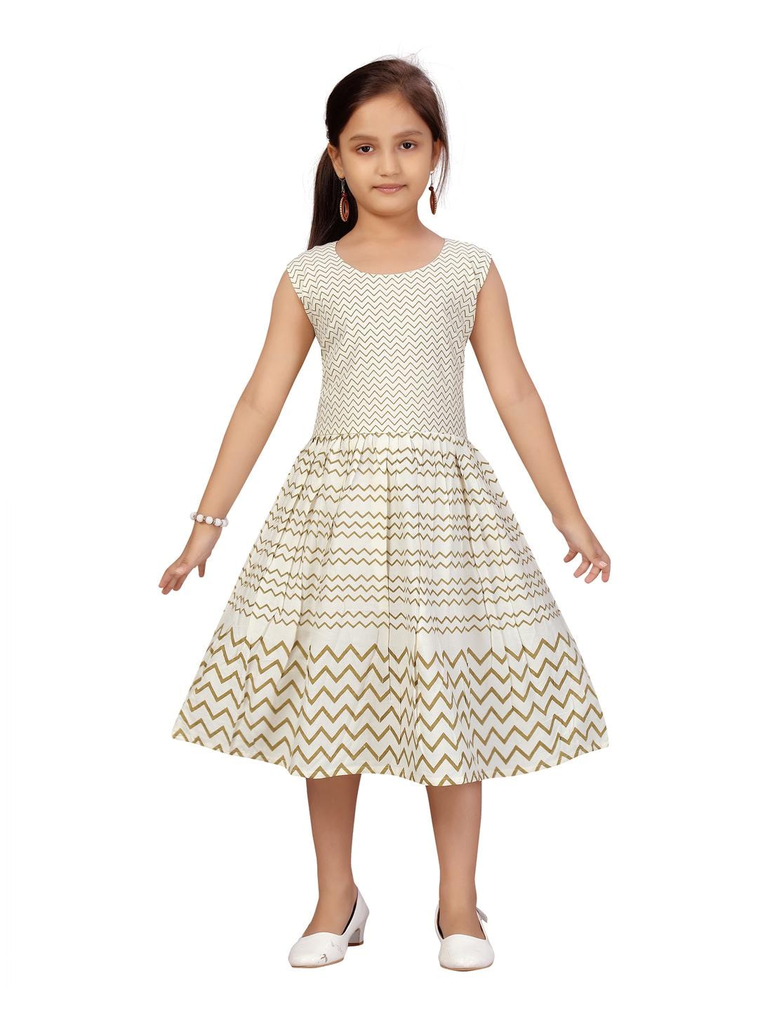 

Aarika Girl s Cotton Solid Sleeveless Gown - Cream