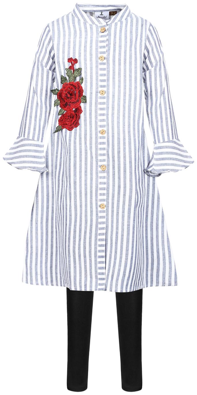 

Aarika Girl s Cotton Printed 3 4th sleeves Kurti salwar set - White