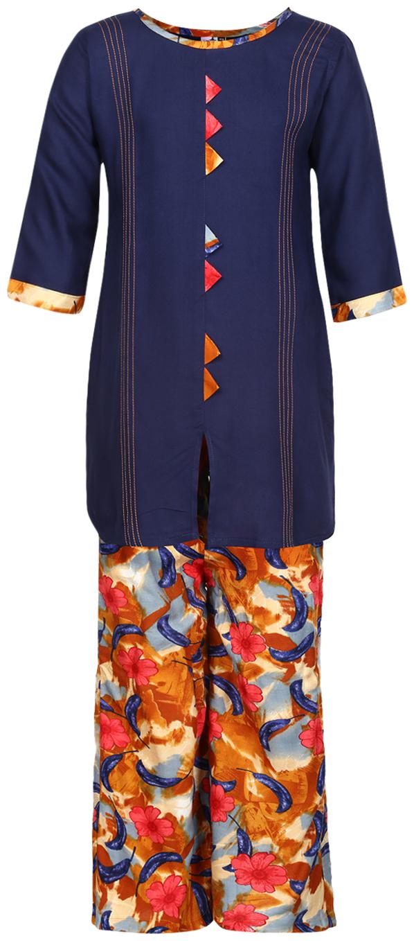 

Aarika Girl s Cotton Printed 3 4th sleeves Kurti salwar set - Multi